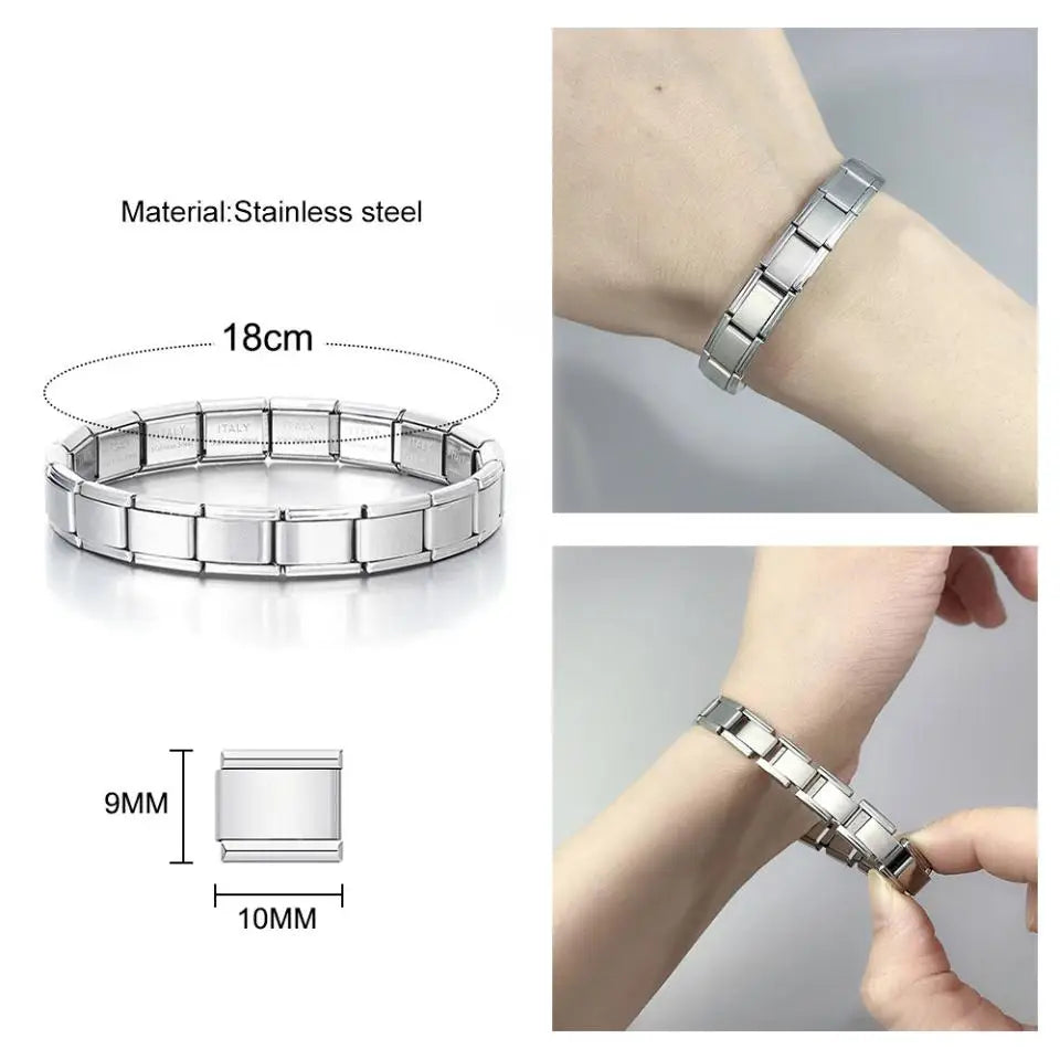 Classic Stainless Steel Pendant Italian Chain Link Men Women Suitable For 9mm Bracelet Making DIY Steel Module Tools