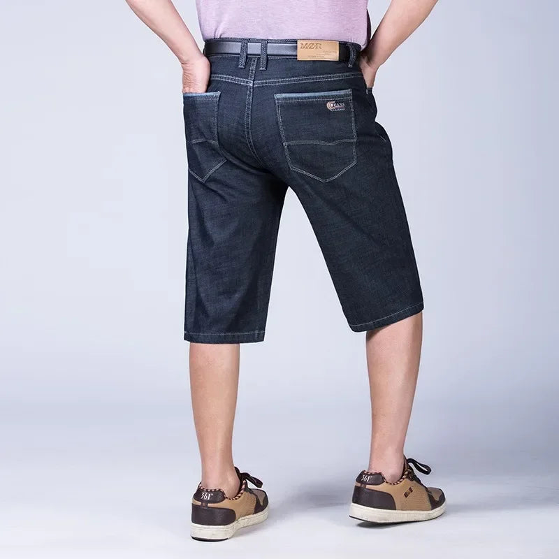 Denim Shorts Men Knee Length Summer Thin 180KG Plus Size 50 52 54 56 Elastic Male Jeans Man Loose Half Trousers Cropped Pants