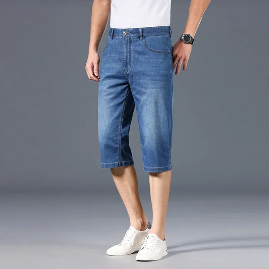 BROWON 2025 Summer Jeans Shorts Men Vintage Style Newjeans Thin Soft Straight Mid Rise Soical Business Short Denim Trouser Men