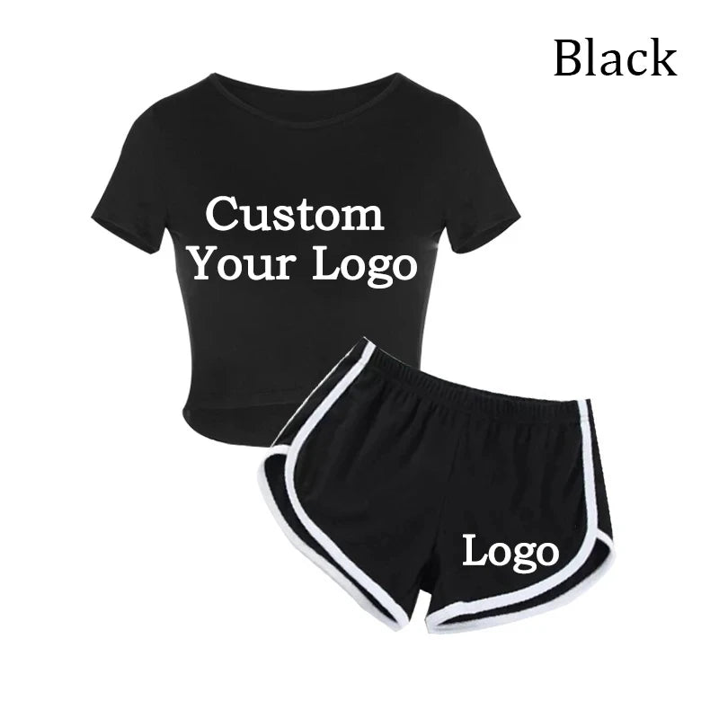 Women Fashion Print Clothes Short Sleeve T-shirt and Shorts Summer Sport Wear Yoga Gym Lady Clothes Suit Customize your logo