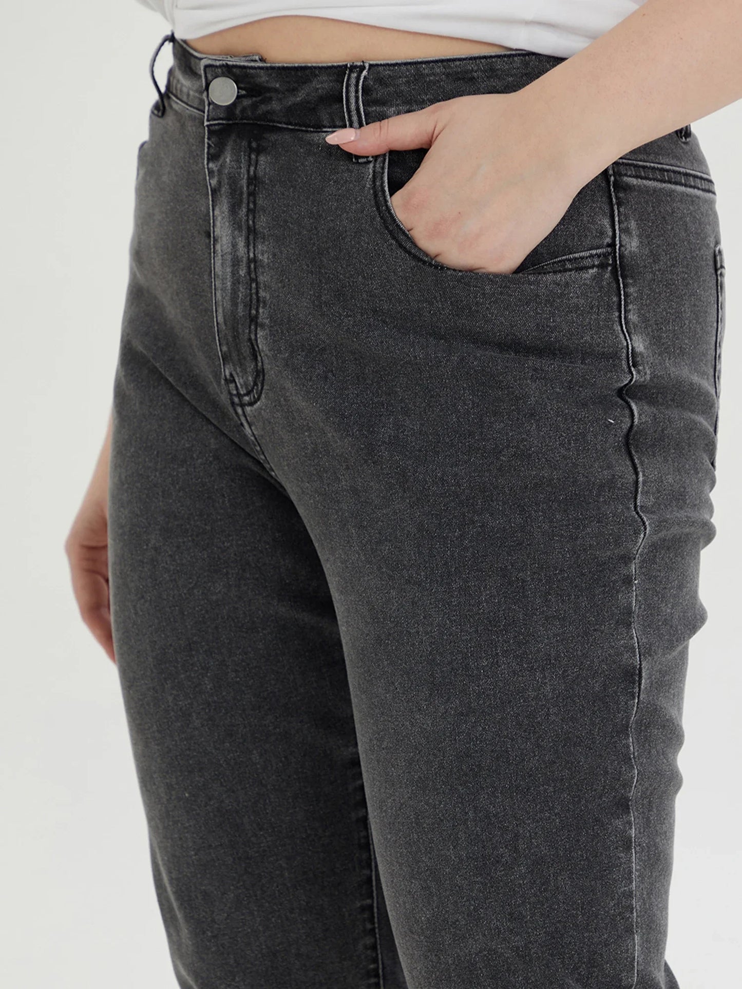 Plus Size Gray Jeans for Women High Waist Denim Jeans Pants Harem Stretchy Tapered Slim Women Pants 100kgs High Stretchy Pants