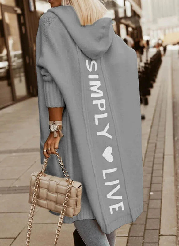 Letter Heart Longline Hooded Cardigan Knit Sweater Women Spring Autumn Winter Maxi Soft Loose Coat Long Knitted Jacket Cardigan