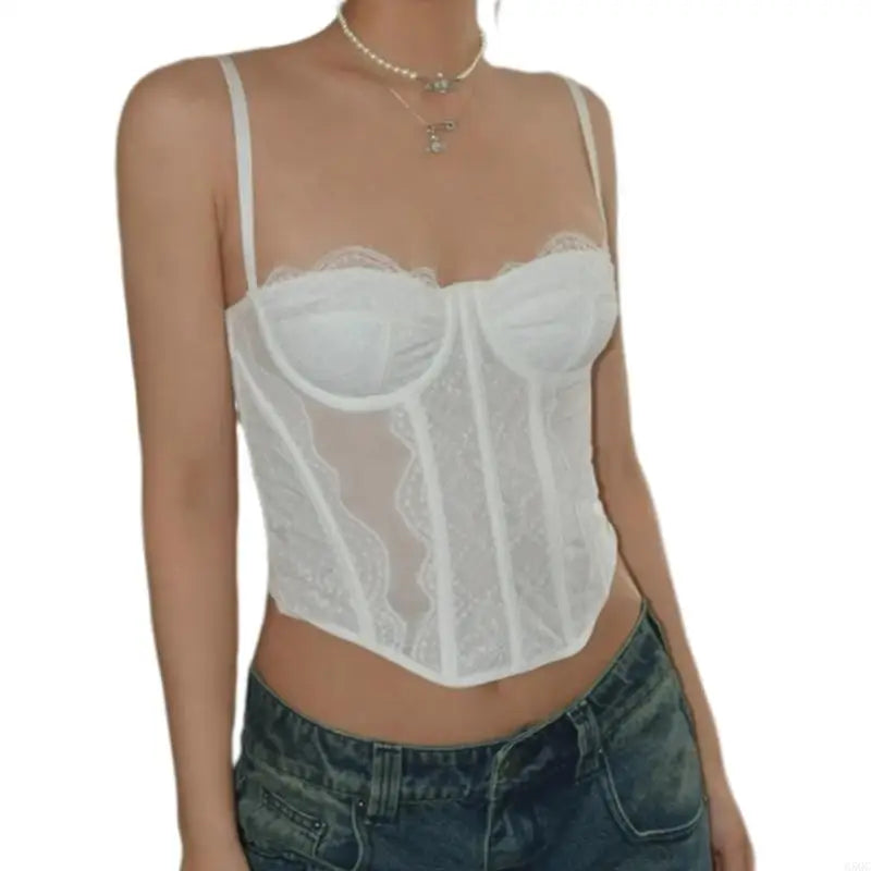 G5GC Fashion Bustier Tops for Women Lace Corset Top Body Shaper Bra Spaghetti Strap Boned Crop Top Shaping Undergarment