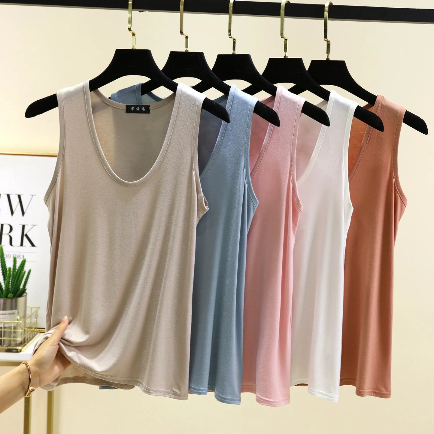 Plus size L to 6XL Modal Women's tank Tops U-Neck Summer Thin sleeveless Bottomed Top Loose Tee Tops  vest comfort homewear