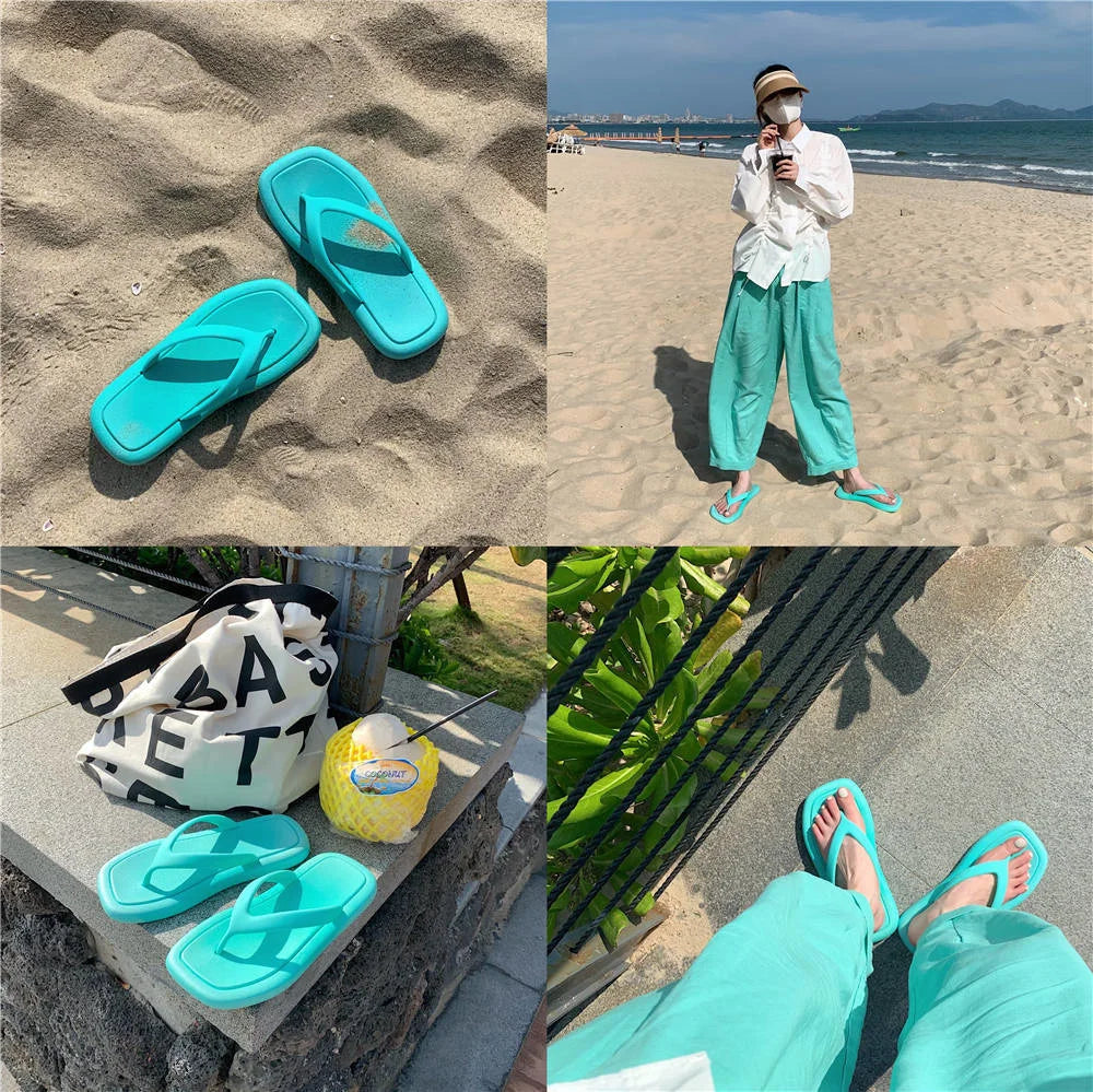 SP&CITY Colorful Korean Fashion Summer Flip Flops Female Students Soft Sole Pinch Foot Beach Sandals Breathable Home Slippers