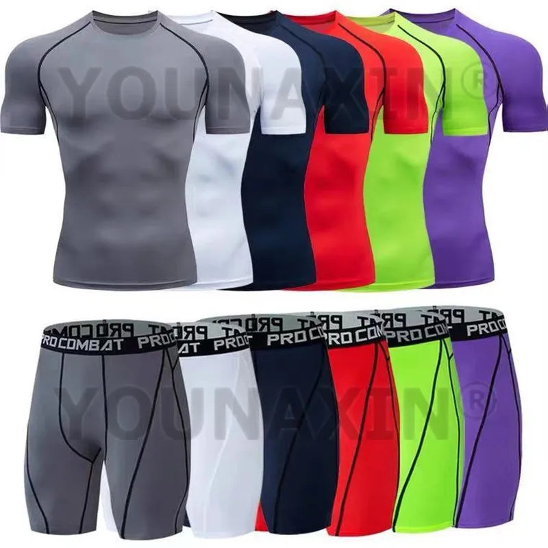 Men's Short Sleeve T-Shirts Long Sleeve Top Base Layer Leggings Pant Tight Running Trousers Gym Sports Shorts S M L XL 2XL 3XL