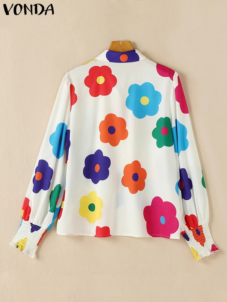 Plus Size 5XL VONDA Casual Floral Printing Loose Tops Women Shirts 2024 Lapel Collar Blouses Top Lantern Long Sleeve Tunic