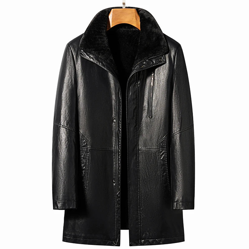 YN-8819 Fur Integrated Men's Leather Jacket Mid-length Thickened Natural Sheepskin Lapel Home Casual Jacket Factory Direct Sales