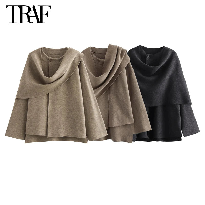 TRAF 2024 Plush Winter Coats for Women Asymmetric Scarf Demi-season Jacket for Women Parkas Long Sleeve Padded Coat Woman Jacket