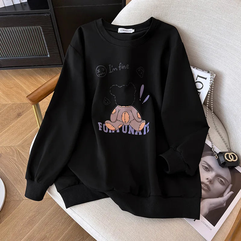 170Kg Plus Size Women's Bust 170 Spring Autumn Loose Round Neck Bear Sweatshirt Long Sleeve Casual Top 6XL 7XL 8XL 9XL 10XL 11XL