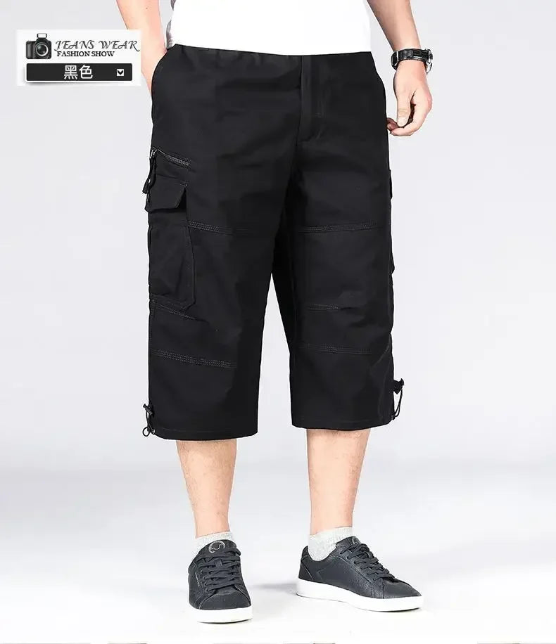 Custom LOGO cropped pants men's cotton material overalls medium pants men's loose and thin multi-pocket sports casual shorts