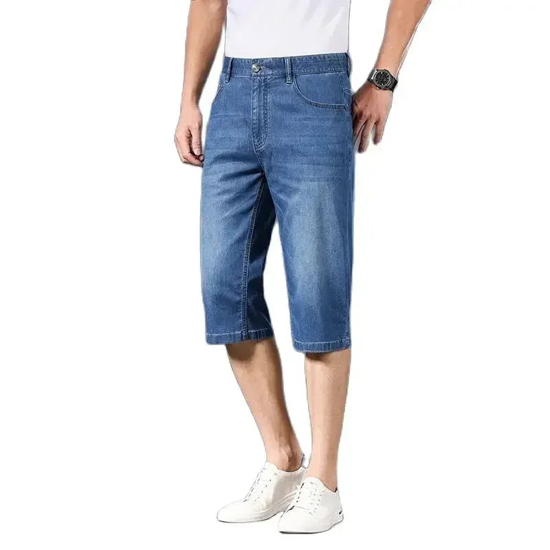 BROWON 2025 Summer Jeans Shorts Men Vintage Style Newjeans Thin Soft Straight Mid Rise Soical Business Short Denim Trouser Men