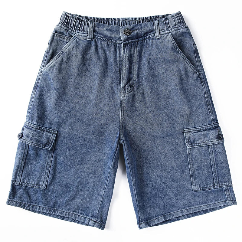 Denim Shorts for Men's Cargo Pants Large Pockets Casual Fashion Wide Short Pants Baggy Bermuda Jeans Male Beach Pants