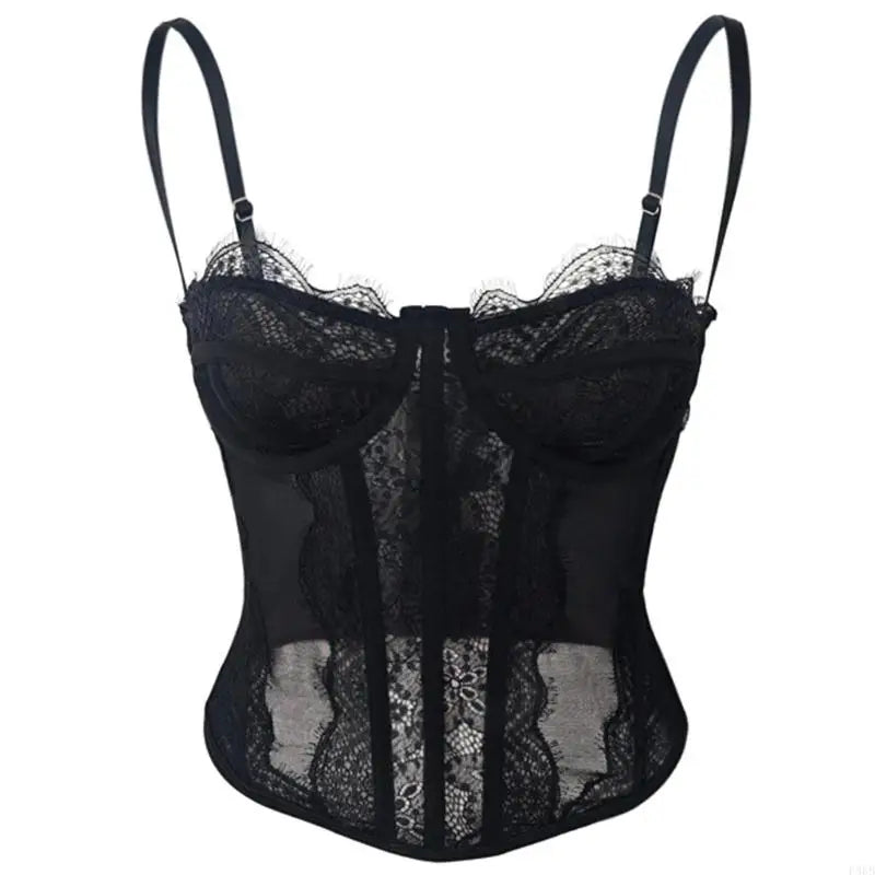 P88B Elegant Black Supportive Undergarment High Elasticity Fabric Lace Corset Top for Daily Wear and Special Occasion