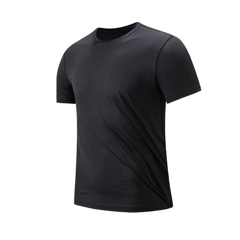 New Ice Silk Quick Dry Sport T Shirt Men 2023 Short Sleeves Summer Casual Mesh Cotton Qlus-Sized T-shirt