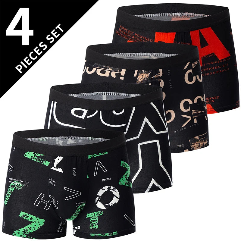 4 Pack men's fashion printed underwear for leisure and comfort, plus size underwear for teenagers, swimming trunks max 5XL.6XL