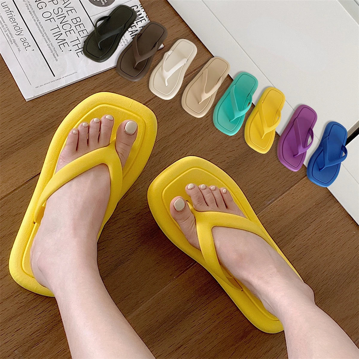 SP&CITY Colorful Korean Fashion Summer Flip Flops Female Students Soft Sole Pinch Foot Beach Sandals Breathable Home Slippers